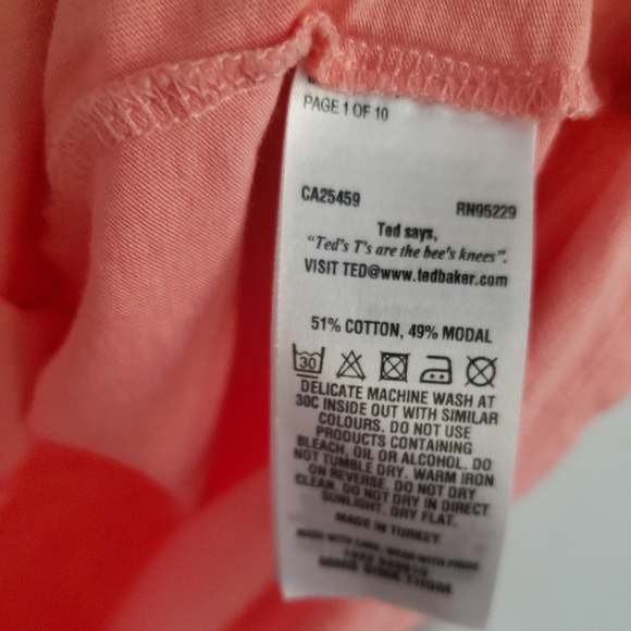 Ted Baker Mens Peach Color Tshirt Size 7 - Picture 7 of 7